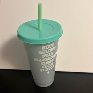 Cat Lady box Cup with straw Grey cup with teal lid and straw Color changes